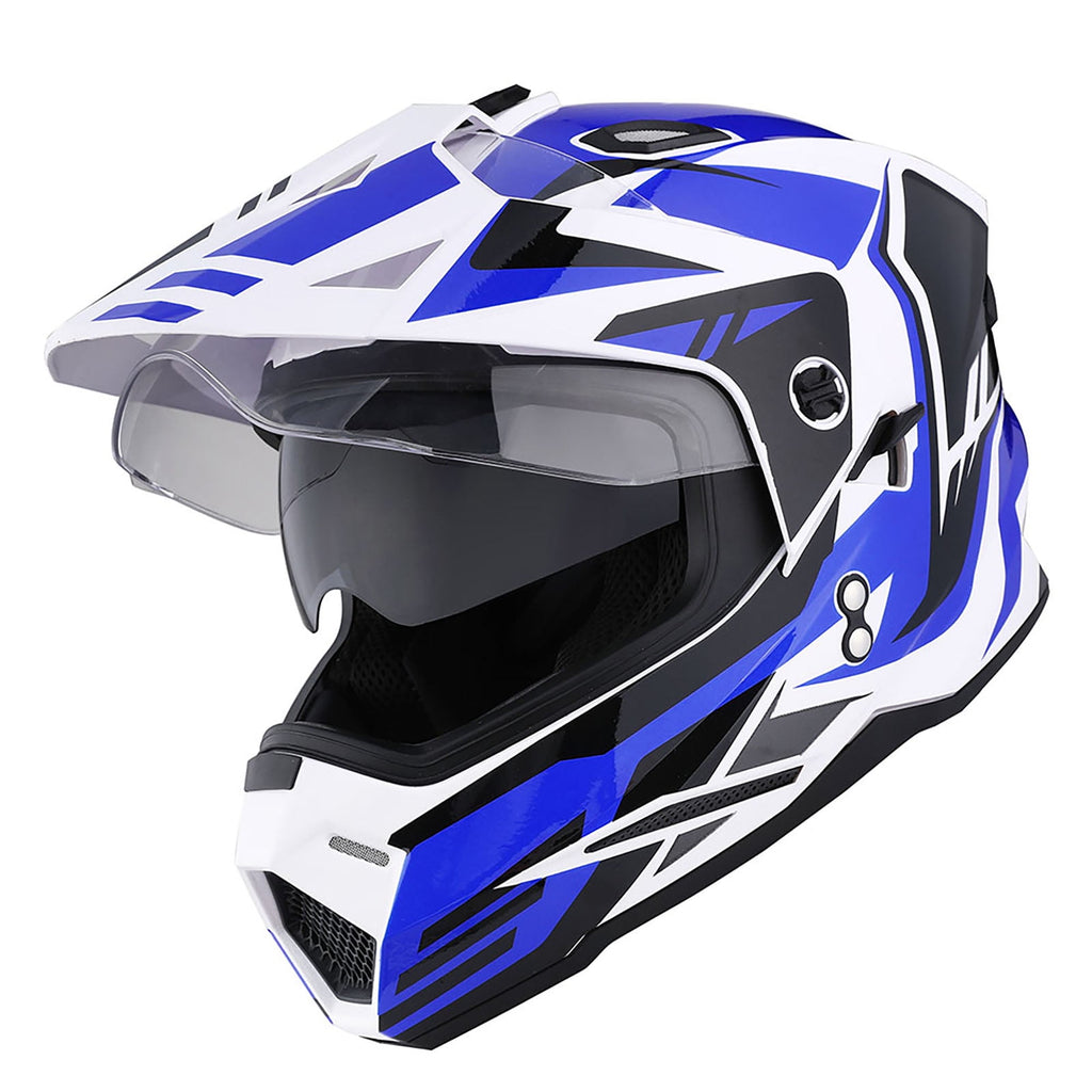 1Storm Dual Sport Motorcycle Motocross Off Road Full Face Helmet Dual Visor HF802 Matt Black + Motorcycle Bluetooth Headset