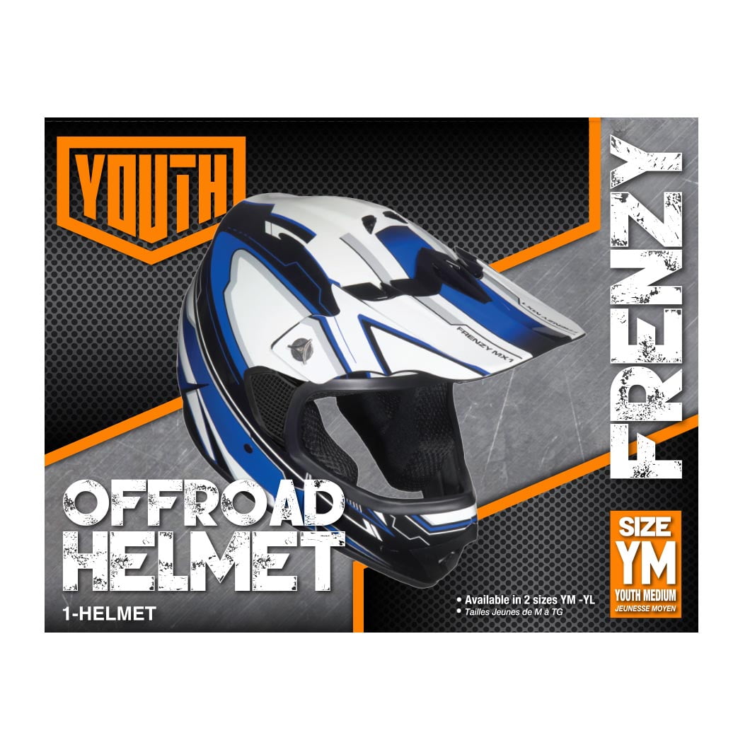 Youth Frenzy MX off Road Dirt Bike Helmet - DOT Approved - Color Blue - Size: Youth Medium