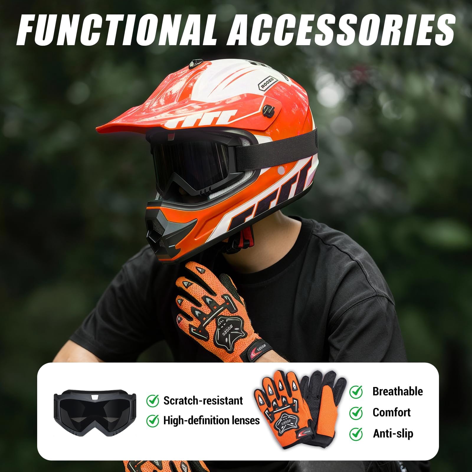 ROOZO Youth Dirt Bike Helmet â€?DOT Certified Full Face Motorcycle Helmet with Goggles & Gloves