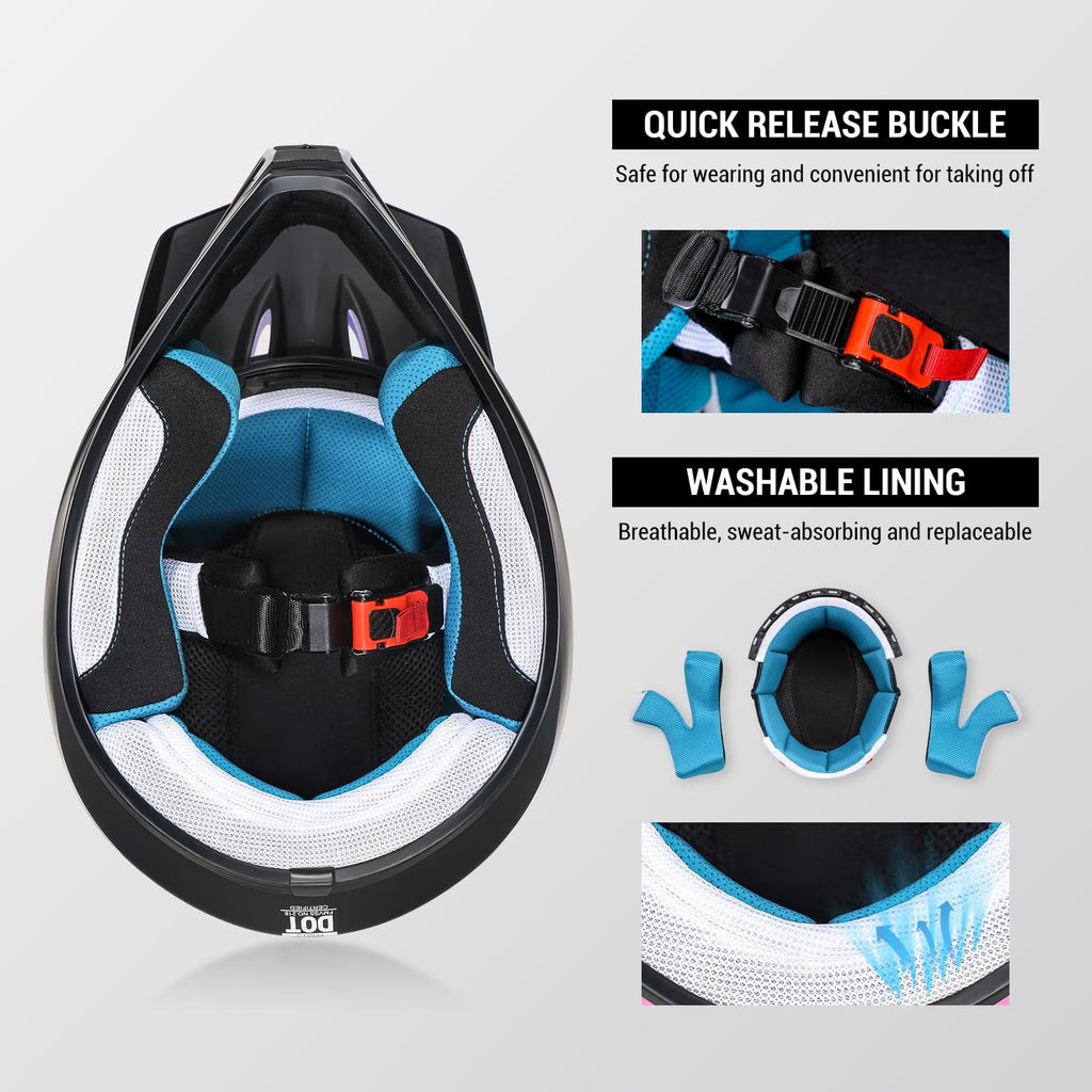 ROOZO Youth Dirt Bike Helmet â€?DOT Certified Full Face Motorcycle Helmet with Goggles & Gloves