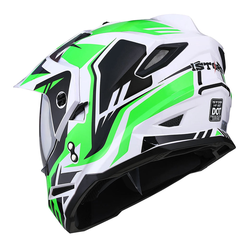 1Storm Dual Sport Motorcycle Motocross Off Road Full Face Helmet HF802 Dual Visor Storm Force Black