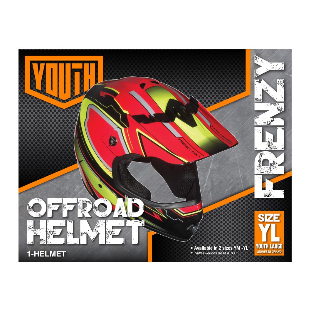 Youth Frenzy MX off-road ATV Helmet DOT Approved Color: Red/Yellow Size: Youth Large