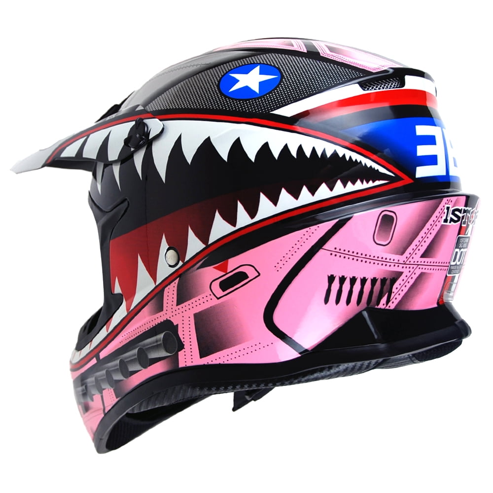 1Storm Adult Motocross BMX MX ATV Dirt Bike Helmet Racing Style SC09SCLS; Shark Pink