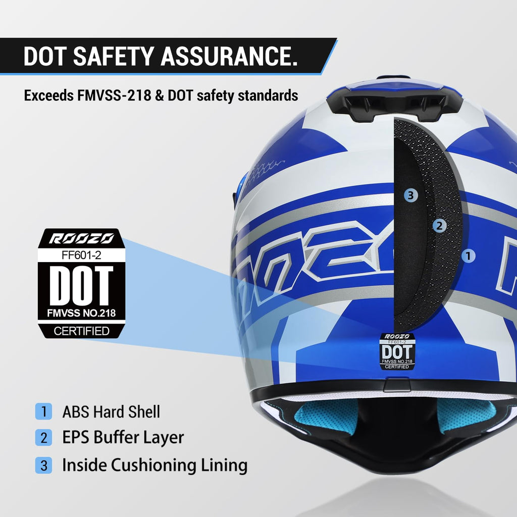 ROOZO Youth Dirt Bike Helmet â€?DOT Certified Full Face Motorcycle Helmet with Goggles & Gloves