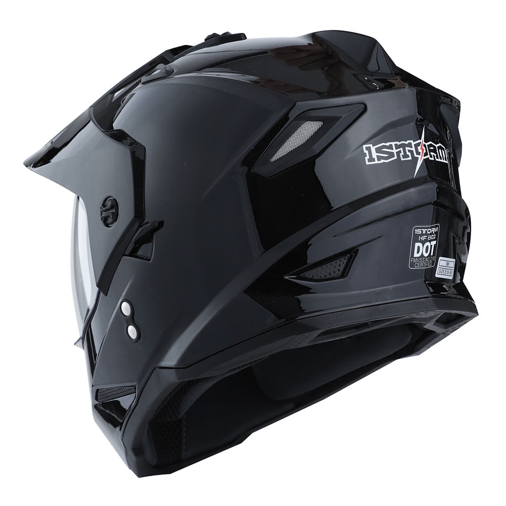 1Storm Dual Sport Motorcycle Motocross Off Road Full Face Helmet Dual Visor HF802 Matt Black + Motorcycle Bluetooth Headset