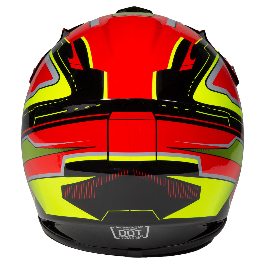 Youth Frenzy Off Road MX Helmet DOT Approved Color: Red and Yellow, Size: Youth Medium