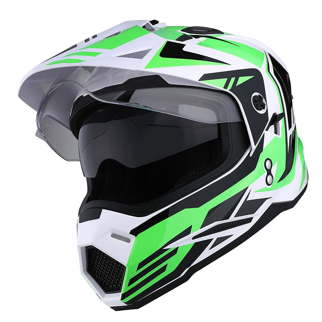 1Storm Dual Sport Motorcycle Motocross Off Road Full Face Helmet HF802 Dual Visor Storm Force Black